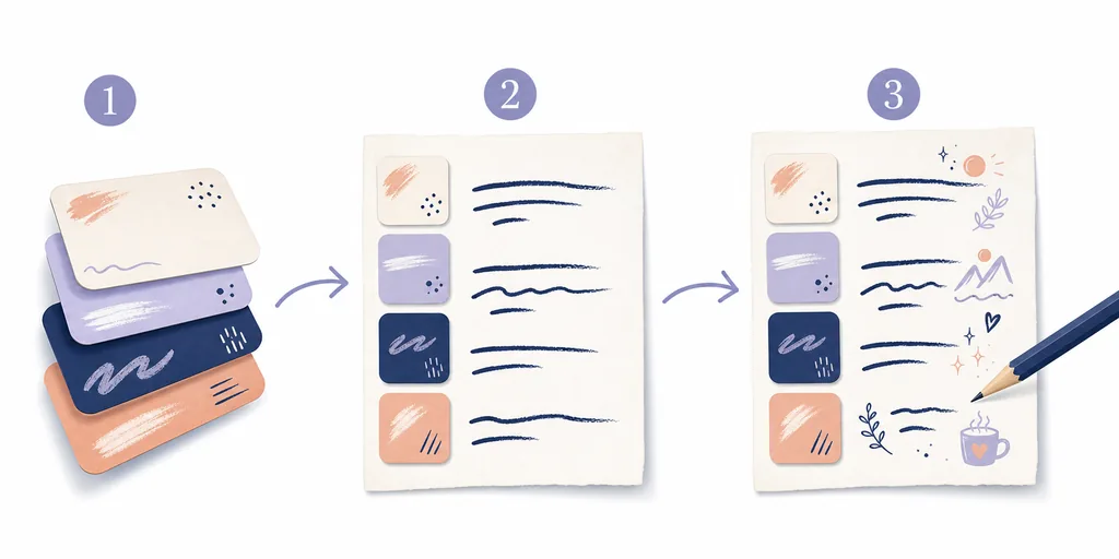 Three-stage visual showing word selection, aligned poem lines, and personal revision