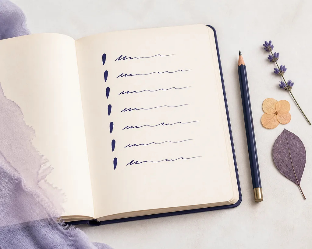 Quaderno aperto con versi allineati per un esercizio di scrittura acrostica