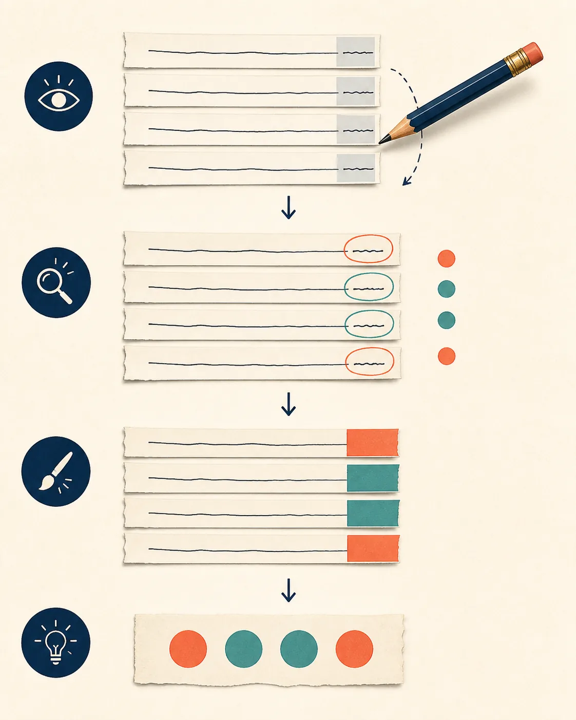 Editorial step diagram showing line endings being grouped into a repeating rhyme pattern