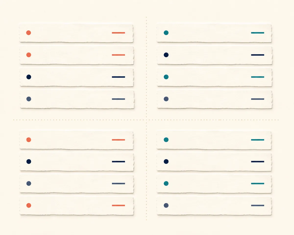 Four abstract four-line stanza layouts showing repeated and alternating line-ending colors